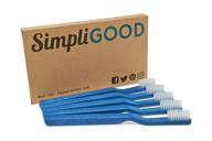 🪥 simpligood toothbrushes - soft ultra-fine bristles, bpa-free plant based plastic toothbrush - 5 count, blue logo