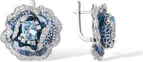 img 3 attached to Santuzza 925 Sterling Silver Camellia Dangle Earrings: Exquisite Blue Spinel & White Cubic Zirconia Handmade Enamel Flower Drop Earring Design