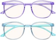 👓 kingswit kids blue light blocking glasses 2 pack, computer gaming tv glasses for boys girls age 3-12 with blu-ray filter, anti-glare, and eyestrain relief (purple + transparent blue) logo