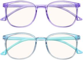 img 4 attached to 👓 Kingswit Kids Blue Light Blocking Glasses 2 Pack, Computer Gaming TV Glasses for Boys Girls Age 3-12 with Blu-ray Filter, Anti-Glare, and Eyestrain Relief (Purple + Transparent Blue)