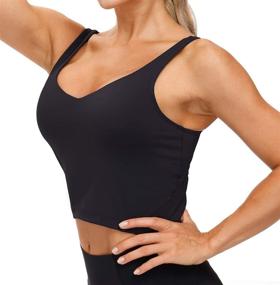 img 2 attached to 🧘 Medium Support Yoga Bras for Women - Wirefree Padded Longline Sports Bra, Ideal for Gym, Running, and Workout Tank Tops