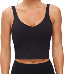 img 3 attached to 🧘 Medium Support Yoga Bras for Women - Wirefree Padded Longline Sports Bra, Ideal for Gym, Running, and Workout Tank Tops