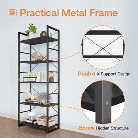 img 1 attached to 📚 ODK Bookshelf: Stylish 5-Tier Metal Wooden Storage Rack for Bedroom, Living Room, and Home Office - Black