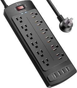 img 4 attached to 💡 TCSTEI 12-Outlet Power Strip Surge Protector with 4 USB Ports, 6ft Extension Cord - 1875W/15A, 2700 Joules, ETL Listed (Black) - Ideal for Home, Office, Dorm Essentials