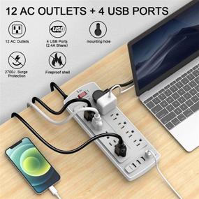 img 3 attached to 💡 TCSTEI 12-Outlet Power Strip Surge Protector with 4 USB Ports, 6ft Extension Cord - 1875W/15A, 2700 Joules, ETL Listed (Black) - Ideal for Home, Office, Dorm Essentials