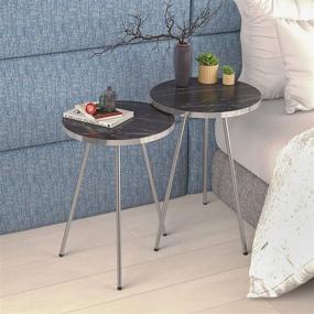 img 2 attached to Premium Marble Look Wood Round END Tables - Stylish Set of 2 for Small Spaces, Bedroom, Living Room - NO-Tools Assembly - SUNRISE HOME DECOR