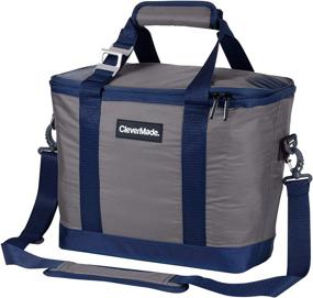 img 4 attached to 👜 CleverMade SnapBasket 30 Can Soft-Sided Cooler: Collapsible 20L Tote Bag with Strap - Grey/Navy