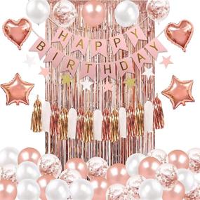 img 4 attached to 🎉 Girl Birthday Party Decorations Set - Rose Gold Happy Birthday Banner, Confetti Balloons, White Balloons, Foil Balloon, Tassels, Foil Fringe Curtains - Rose Gold Theme Supplies