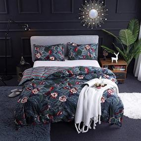 img 3 attached to 🌺 Juwute King Size Black and Pink Floral Duvet Cover Set - Bohemian Tropical Flower Bird Leaves Patterns - Reversible Red Striped Luxury Soft Microfiber Comforter Quilt Cover - Boho Bedding Set for Women and Men