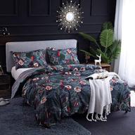 🌺 juwute king size black and pink floral duvet cover set - bohemian tropical flower bird leaves patterns - reversible red striped luxury soft microfiber comforter quilt cover - boho bedding set for women and men logo