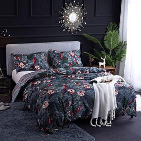 img 4 attached to 🌺 Juwute King Size Black and Pink Floral Duvet Cover Set - Bohemian Tropical Flower Bird Leaves Patterns - Reversible Red Striped Luxury Soft Microfiber Comforter Quilt Cover - Boho Bedding Set for Women and Men