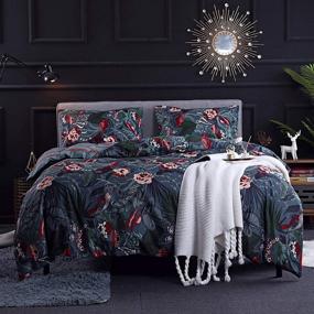 img 2 attached to 🌺 Juwute King Size Black and Pink Floral Duvet Cover Set - Bohemian Tropical Flower Bird Leaves Patterns - Reversible Red Striped Luxury Soft Microfiber Comforter Quilt Cover - Boho Bedding Set for Women and Men