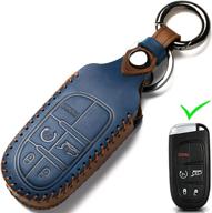 🔑 эксклюзивный кожаный чехол для ключей автомобиля для jeep grand cherokee, dodge challenger, charger, dart, durango, chrysler 200, 300 и fiat - защита бесключевого управления (b-синий) логотип