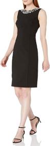 img 2 attached to Calvin Klein Pearled Neck Sheath Dress for Women