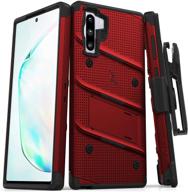 📱 zizo bolt series for samsung galaxy note 10 case: advanced military-grade protection with kickstand, belt clip holster, and lanyard (red/black) logo