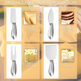 img 3 attached to Набор ножей для сыра Peinat, 4 предмета из нержавеющей стали - включает вилку для сыра, нож для сыра, резак для сыра и лопатку для сыра.
