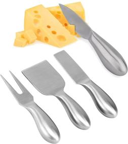 img 4 attached to Набор ножей для сыра Peinat, 4 предмета из нержавеющей стали - включает вилку для сыра, нож для сыра, резак для сыра и лопатку для сыра.