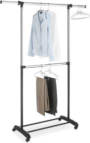 img 4 attached to 👚 Whitmor Rolling Clothes Organizer - Adjustable 2-Rod Garment Rack - Black and Chrome