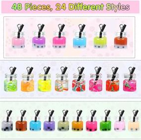 img 3 attached to 🥤 48-Piece Milk Tea Boba Charms Set - Glass Bottle Pendant with Fruit Earrings for DIY Crafts, Necklace, Jewelry, Keychain - 24 Styles Available