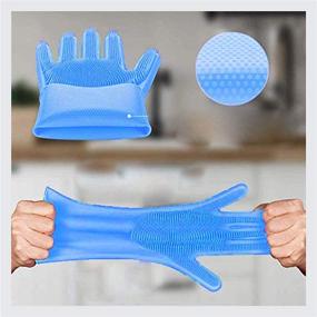 img 2 attached to EZTecho Dishwashing Gloves, Silicone Scrubbers Sponge Rubber Gloves – Reusable & Efficient