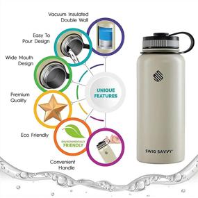 img 3 attached to 🌊 Swig Savvy Sports Water Bottle, 32oz - Vacuum Insulated Stainless Steel, Wide Mouth with 2 Leakproof Lids, Storage Sleeve Included (Beige)