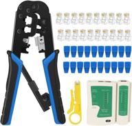 🔧 complete rj45 crimping tool kit: ethernet crimp tool set with connectors, covers, cable tester, and wire stripper logo