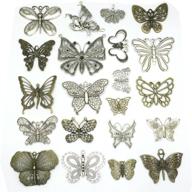 21 pcs mixed tibetan bronze & silver plated butterfly charm beads necklace pendants - diy for jewelry making and crafting logo