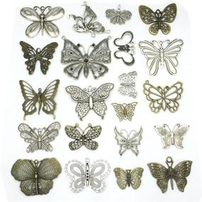 img 4 attached to 21 PCS Mixed Tibetan Bronze & Silver Plated Butterfly Charm Beads Necklace Pendants - DIY for Jewelry Making and Crafting