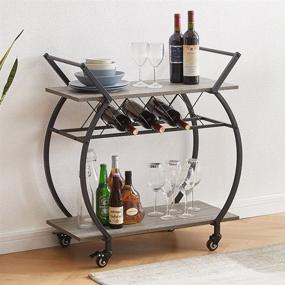 img 3 attached to 🍷 LVB Bar Cart with Wine Rack: Farmhouse Kitchen Cart on Wheels with 2 Tiers, Grey Portable Coffee Cart Table for Home