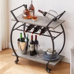 img 2 attached to 🍷 LVB Bar Cart with Wine Rack: Farmhouse Kitchen Cart on Wheels with 2 Tiers, Grey Portable Coffee Cart Table for Home