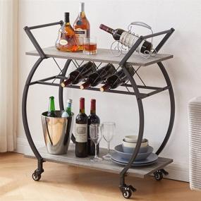 img 4 attached to 🍷 LVB Bar Cart with Wine Rack: Farmhouse Kitchen Cart on Wheels with 2 Tiers, Grey Portable Coffee Cart Table for Home