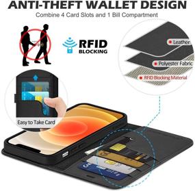 img 2 attached to 📱 SHIELDON Genuine Leather Folio Wallet Magnetic Shock Absorbing Case | RFID Blocking | Credit Card Holder | Kickstand | Compatible with iPhone 12/12 Pro 5G (6.1 inch, 2020) | Black