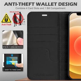 img 1 attached to 📱 SHIELDON Genuine Leather Folio Wallet Magnetic Shock Absorbing Case | RFID Blocking | Credit Card Holder | Kickstand | Compatible with iPhone 12/12 Pro 5G (6.1 inch, 2020) | Black