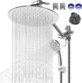 img 4 attached to 🚿 Ordenado Combo Shower Heads: 10" Rainfall Head, 9-Setting Handheld, Dual Big Head, 11" Adjustable Arm, 60" Stainless Hose