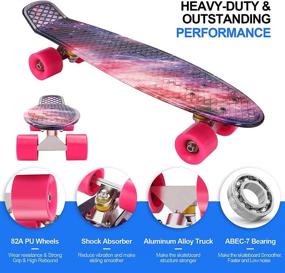 img 2 attached to 🛹 Caroma Cruiser Retro Skateboard for Beginners, 22" – Complete Skateboard with High-Speed ABEC-7 Bearings and PU Wheels, Non-Slip Fishtail Deck - Ideal for Kids, Teens, and Adults