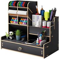 🖊️ marbrasse upgraded wooden pencil holder: efficient desk pen organizer, easy assembly, art supply & stationary caddy (b17-black) logo
