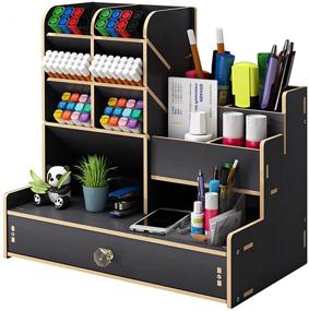 img 4 attached to 🖊️ Marbrasse Upgraded Wooden Pencil Holder: Efficient Desk Pen Organizer, Easy Assembly, Art Supply & Stationary Caddy (B17-Black)