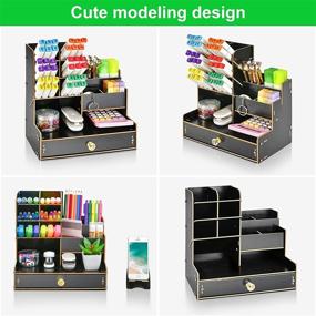 img 3 attached to 🖊️ Marbrasse Upgraded Wooden Pencil Holder: Efficient Desk Pen Organizer, Easy Assembly, Art Supply & Stationary Caddy (B17-Black)