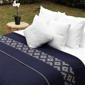 img 1 attached to High-Quality Alpaca Wool Blanket - Heavyweight, Soft Peruvian Blanket for Camping, Indoors, and Outdoors - Twin, Queen, King Sizes with Ethnic Design (Navy Blue & Soft Gray, King)