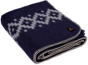 img 4 attached to High-Quality Alpaca Wool Blanket - Heavyweight, Soft Peruvian Blanket for Camping, Indoors, and Outdoors - Twin, Queen, King Sizes with Ethnic Design (Navy Blue & Soft Gray, King)