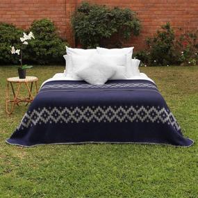 img 3 attached to High-Quality Alpaca Wool Blanket - Heavyweight, Soft Peruvian Blanket for Camping, Indoors, and Outdoors - Twin, Queen, King Sizes with Ethnic Design (Navy Blue & Soft Gray, King)