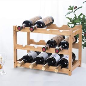 img 1 attached to 🍷 Wine Rack, Fostersource Natural Bamboo Freestanding Countertop Storage Organizer | Stackable 3-Tier Display Shelf for Wine Bottles (Holds up to 12 bottles)