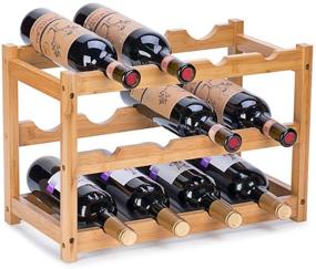 img 4 attached to 🍷 Wine Rack, Fostersource Natural Bamboo Freestanding Countertop Storage Organizer | Stackable 3-Tier Display Shelf for Wine Bottles (Holds up to 12 bottles)