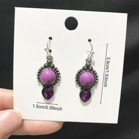 img 3 attached to 💜 Bohemian Handmade Vintage Silver Dangle Earrings with Purple Stone Teardrops - Lightweight Jewelry Gift for Women, Girls | Statement Geometry | ANDPAI