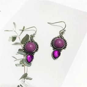 img 1 attached to 💜 Bohemian Handmade Vintage Silver Dangle Earrings with Purple Stone Teardrops - Lightweight Jewelry Gift for Women, Girls | Statement Geometry | ANDPAI