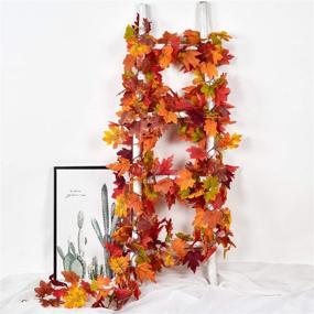 img 1 attached to 🍁 2-Pack Vibrant Fall Maple Garland Decor - 5.8ft/Strand Artificial Autumn Leaves for Home Wedding Party Thanksgiving, Floween