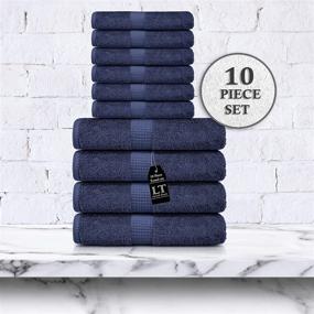 img 2 attached to Luxury 100% Cotton Denim Towel Set: Lavish Touch Melrose Collection | 600 GSM | 10 Pc Set - 4 Bath, 6 Hand Towels