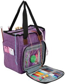 img 4 attached to 🧶 gotor Knitting Bag: Yarn Storage Tote for Conveniently Carrying Cotton Yarns, Knitting Needles, Crochet Hooks, and Accessories in Purple
