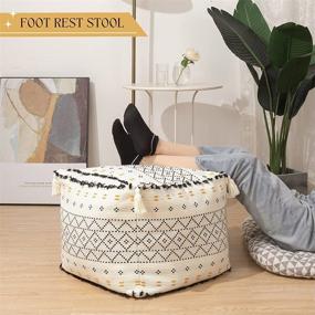 img 2 attached to 🔲 Boho Decorative Pouf Cover - Unstuffed Ottoman Square Cube Bean Bag with Tassels &amp; Soft Tufted, Modern Accent Footrest for Living Room, Bedroom, Nursery, Kidsroom, Patio – Black