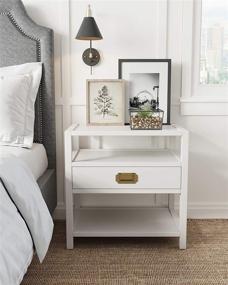 img 3 attached to 🛏️ Finch Lockwood Modern 2-Tier Wood Campaign Side Table in White - Stylish Storage for Living Room Accent or Bedside Nightstand